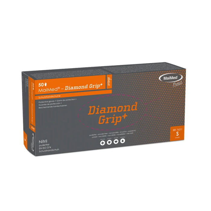 MaiMed® Diamond Grip+ Nitrile Disposable Gloves, orange, non-sterile