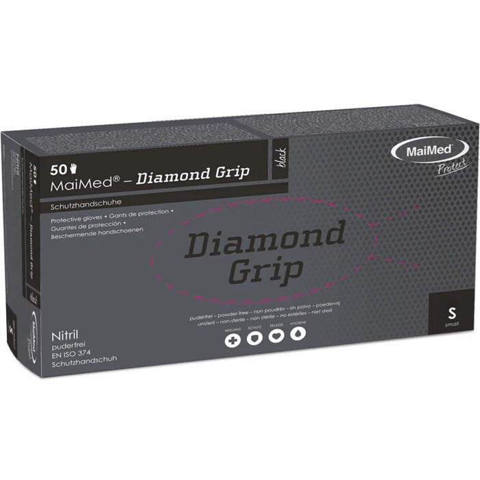 MaiMed® Diamond Grip Nitrile Disposable Gloves, black, powder-free