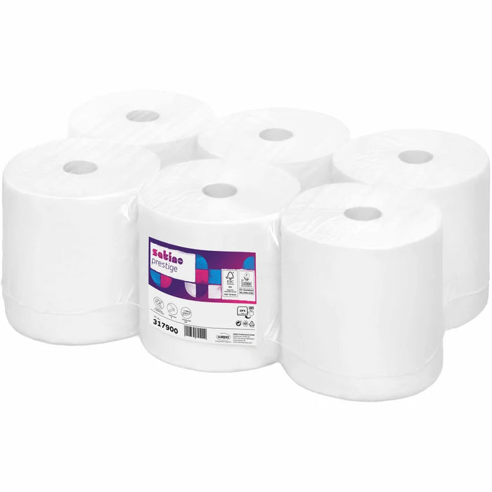 Satino Prestige towel rolls, bright white, 2-ply, CF1 compatible