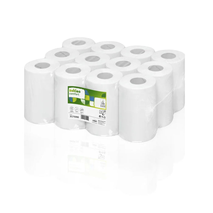 Satino Comfort towel rolls, bright white, 2-ply, CF1 compatible