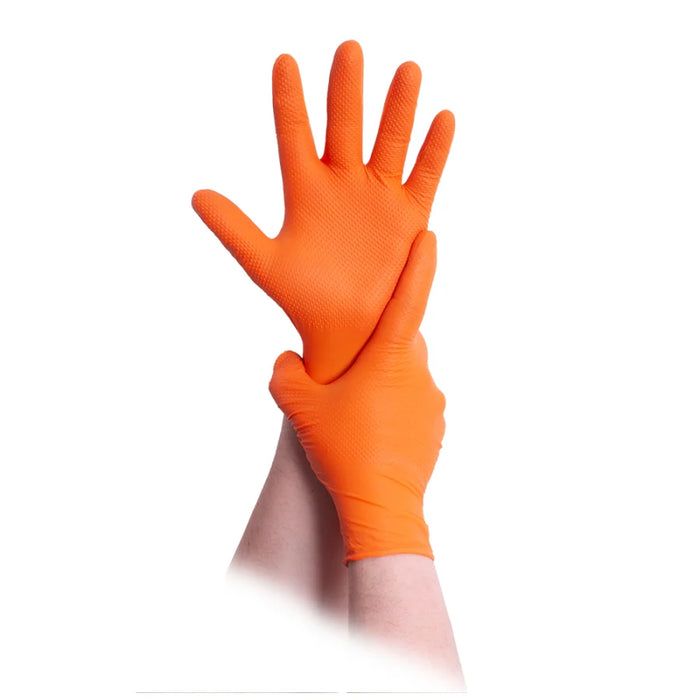 MaiMed® Diamond Grip+ Nitrile Disposable Gloves, orange, non-sterile