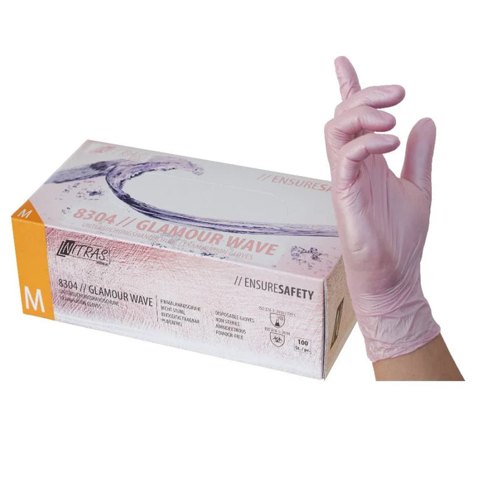 NITRAS GLAMOUR WAVE Nitrile Disposable Gloves, pink